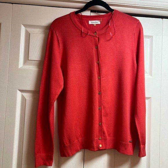 Calvin Klein button down cardigan size large, watermelon 🍉 color - Picture 1 of 8
